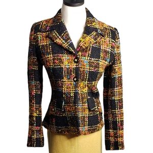 Plaid Open Weave  Boiled Wool Blend Vintage Blazer Virtigo Pour la Ville Atelier